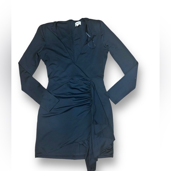 Revolve Superdown ruched black womens dress size medium bodycon V-neck - Picture 3 of 10